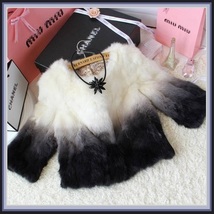Gradient Color Fade Long Sleeve Soft Genuine Rex Rabbit Fur Coat Jacket image 4