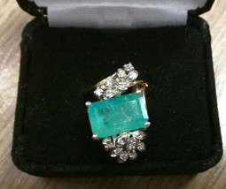 Huge Certified 7.29 ct Columbian Emerald .7 diamond 14k gold Engagement ring 6.6 - £6,322.98 GBP