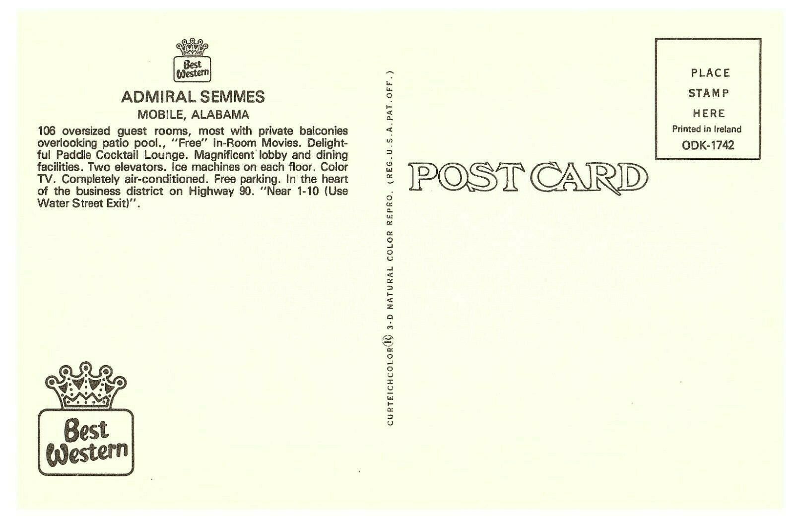 Admiral Semmes Hotel Mobile Alabama Vintage Postcard Topographical