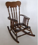 Rocking Arm Chair Miniature Doll House Brown Decorative Wood Vintage Rocker - £19.66 GBP