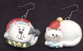 Huge Christmas Kitty Cat Earrings Pet Animal Lover Holiday Costume Jewelry Resin - £5.59 GBP