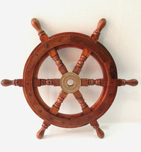 Superior Sheesham Wood and Brass Ship Wheel 16&quot; Wall Hanging Home Decor - £36.56 GBP