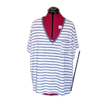 A.n.a Top Blue White Women Size 1X Striped V Neck Pocket Short Sleeves - $16.83