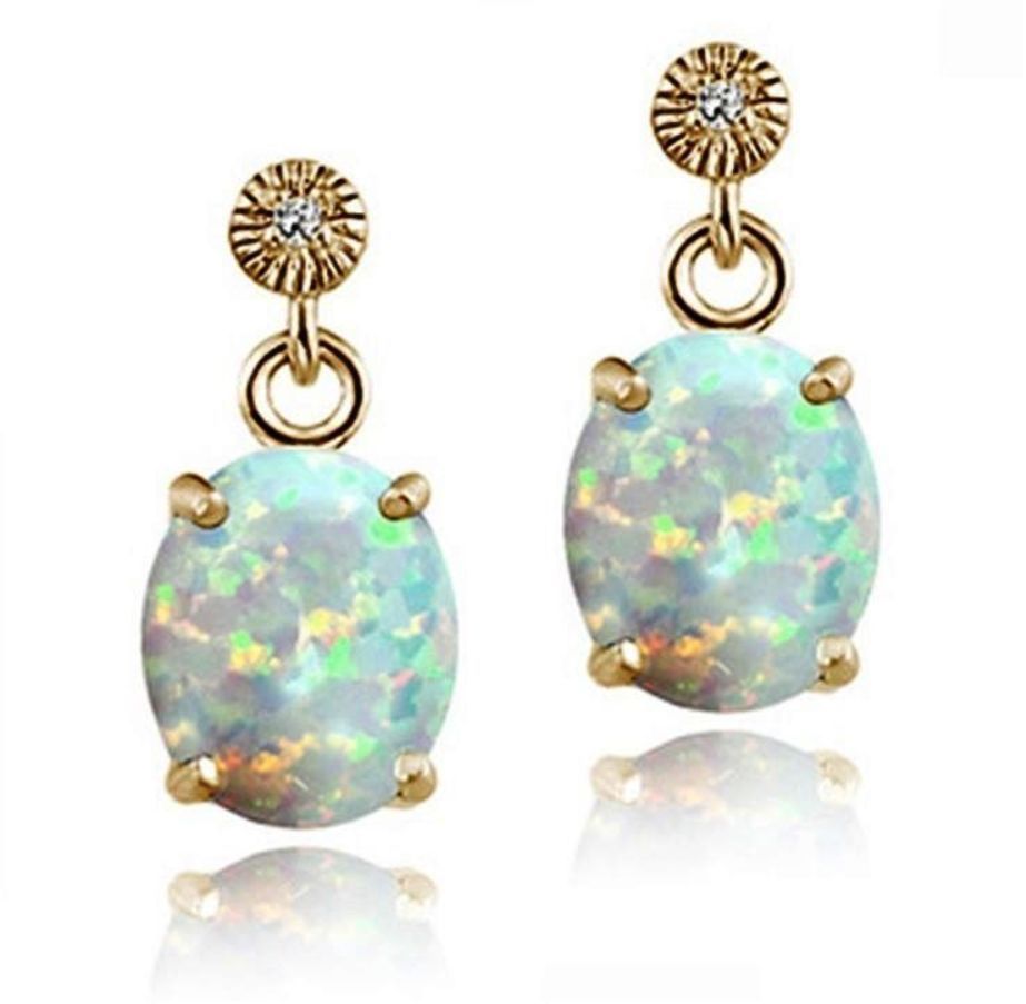 Primary image for Created Opal Diamond Alternatives Dangle Earrings 14k Yellow Gold over 925 SS