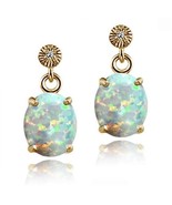 Created Opal Diamond Alternatives Dangle Earrings 14k Yellow Gold over 9... - £36.62 GBP