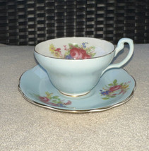 Vintage EB 1850 Foley Bone China Cup and Saucer Pale Blue Gold Floral - £18.07 GBP