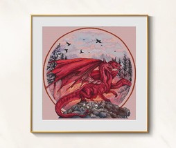 Red Dragon cross stitch Chinese Art pattern pdf - Dragon fantasy embroidery - £13.97 GBP