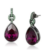 Gunmetal Black Plated Stainless Steel Purple Crystal Dangle Earrings TK316 - $25.87 CAD