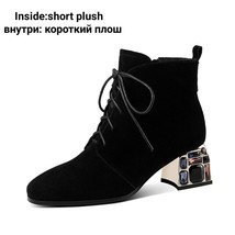 Soft Kid Sheep Suede Boots Women Rhinestone Block Heel Lace-up Ankle Boot Burgun - £129.85 GBP