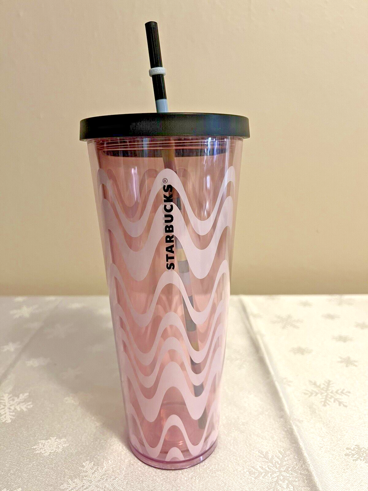 STARBUCKS Pink Wavy Lines Abstract Print Cold Cup Acrylic TUMBLER 24 oz Summer - $13.86