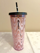STARBUCKS Pink Wavy Lines Abstract Print Cold Cup Acrylic TUMBLER 24 oz ... - $13.86
