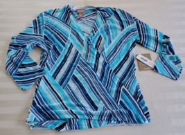 NWT Chico&#39;s Blue &amp; White Stripe Blocks Yelena Cardigan Sweater Size 0 [X... - £19.41 GBP