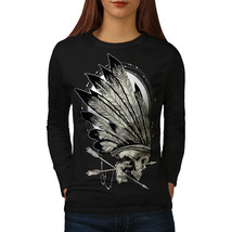 Wellcoda Native Indian Curse Womens Long Sleeve T-shirt, Skull Casual Design - £19.44 GBP