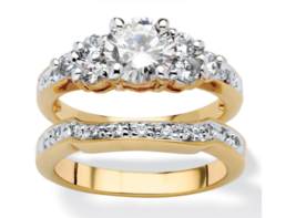 Round Cz Accents Bridal 2 Gp Ring Set Band 18K Gold Sterling Silver 6 7 8 9 10 - £95.89 GBP