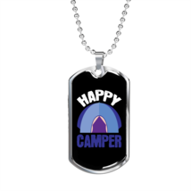Camper Necklace Happy Camper Purple Necklace Stainless Steel or 18k Gold Dog Ta - £37.84 GBP+