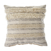 20&quot; X 20&quot; Cream Gray And Gold 100% Cotton Striped Zippered Pillow - £43.72 GBP