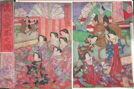Japanese Paintings 14&quot;x9.25&quot; Noble Horseman &amp; Women fiber paper / cloth ... - $89.99