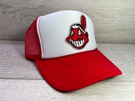 New Cleveland Indians Wahoo Red White Hat 5 Panel High Crown Trucker Snapback - £18.27 GBP