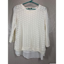 Lucky Brand Mixed Media Linen Chiffon Cream Layered Sweater Size Small - $371.56 MXN