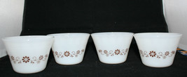 Set of 4 Vintage Dynaware Pyr-o-rey Milk Glass Small Cups Brown Flowers  - £18.77 GBP