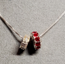 All Solid .925 Sterling Silver 16&quot; Length Necklace with 2 Charms Red Clear Stone - £17.83 GBP