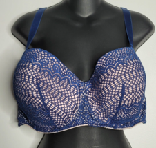 Cacique Bra Womens 42F Blue Pink Lace Lightly Lined Underwire Multiway Strapless - £19.33 GBP