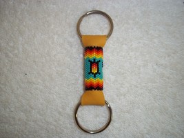 Native American Keychain Glass Beaded Turtle GodsEye Cherokee Turquoise 2 Ring - £23.59 GBP