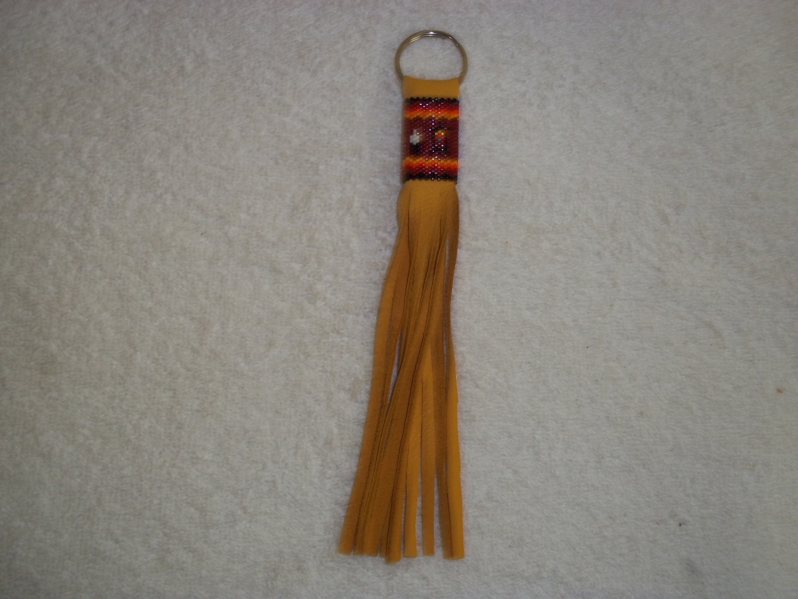 Native American Leather Key Chain Cut Glass Beads Gods Eye Turtle Fringe Feather - $39.99