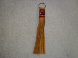 Native American Leather Key Chain Cut Glass Beads Gods Eye Turtle Fringe Feather - £31.35 GBP