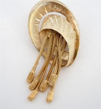Chunky gold tone tussel vintage brooch pin statement costume jewelry - £8.67 GBP