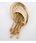 Chunky gold tone tussel vintage brooch pin statement costume jewelry - $14.92 CAD