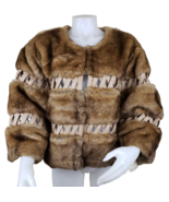 Terry Lewis Faux Fur Crop Jacket Womens 1X Caged Leather 3/4 Sleeve Vintage - €58,93 EUR