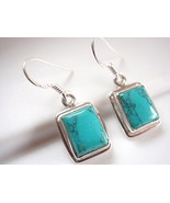 Turquoise Simple Rectangle Earrings 925 Sterling Silver Dangle Drop New - £12.75 GBP
