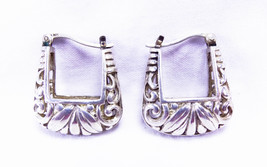 Vintage Sterling Silver Art Nouveau Style Scroll Design Hoop Earrings - £27.82 GBP