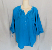 New York &amp; Co top peasant bling Medium blue  3/4 raglan tie sleeves scoo... - £9.36 GBP