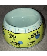 Blue Green HATE Cats Fleas LOVE Barking Bones Ceramic DOG Dish BOWL 8&quot;x4... - $19.99