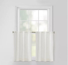 Window curtain tiers rod pocket back tab 30”x 24&quot;L pintuck pleated linen white - £25.77 GBP