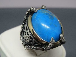 Solid 925 Sterling Silver Natural Blue Turquoise Gemstone Huge Mens Ring Jewelry - £43.54 GBP