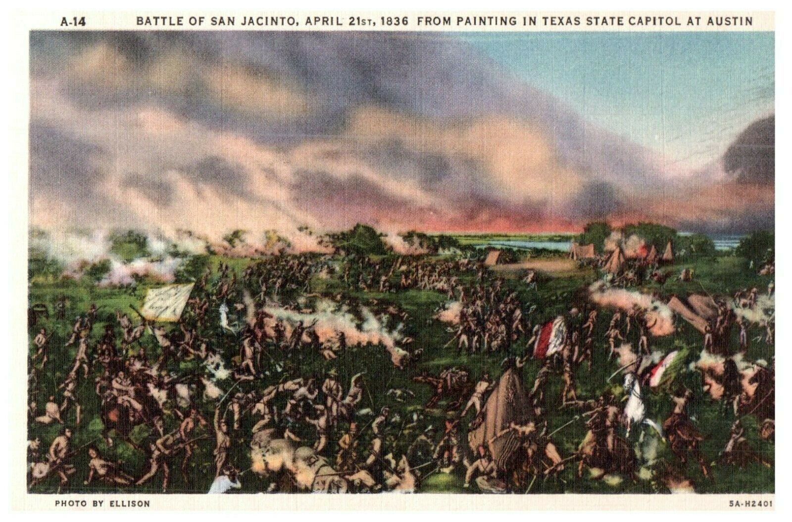 Battle of San Jacinto April 21 1836 From Painting in Texas Capitol Austin - $4.42