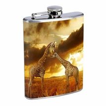 Flask 8oz Stainless Steel Giraffe Design 09 Wild Life Zoo Animal Nature - £10.90 GBP