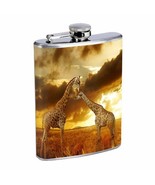 Flask 8oz Stainless Steel Giraffe Design 09 Wild Life Zoo Animal Nature - £11.03 GBP