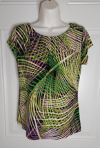 Worthington Colorful Geometric Short Sleeve Gathered Front Blouse Size PM - $13.78