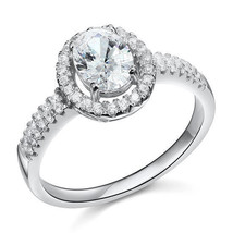 1.50Ct Oval Cut Created Diamond Halo Engagement Wedding Ring 14k White Gold Over - £70.88 GBP
