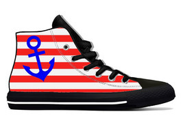 Red Stripe Sailor Anchor Aquila High Top Canvas Sneaker Casual Shoes - $39.99