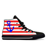 Red Stripe Sailor Anchor Aquila High Top Canvas Sneaker Casual Shoes - $39.99