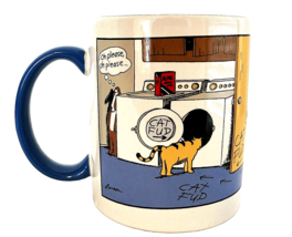 The Far Side Gary Larson Mug Dog vs Cat,  Dryer w/Cat Fud Sign 3.75&quot;H 12... - $14.39