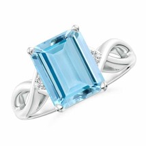 ANGARA Twist Shank Emerald Cut Aquamarine Statement Ring for Women in 14K Gold - £1,636.25 GBP