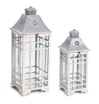 Melrose International 70482 24.5-33 in. Lantern Metal, Grey White - Set of 2 - £149.12 GBP