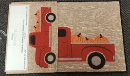 5 Pc Tapestry Set: 4 Placemats (13&quot;X19&quot;) &amp; Rug (20&quot;X30&quot;) Red Truck W/Pumpkins Hc - £40.07 GBP