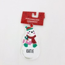 KATIE Personalize Name Holiday Ornament Snowman 3.5&quot; Ceramic-NWT - £6.58 GBP
